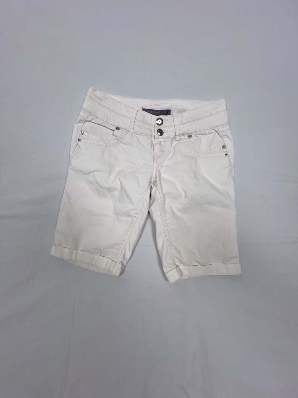 Boom Boomeans Women's White Denim Bermuda Shorts with Cuffed Hem
